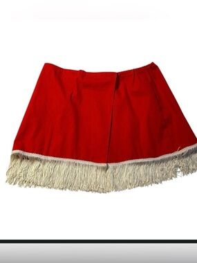 Vintage Red Fringe Wrap Skirt Dance Costume Showgirl Latin Cheer Mini